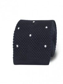 Navy White Spot Knitted Silk Tie