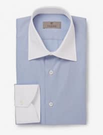 Canali Blue Contrast-collar Cotton Shirt