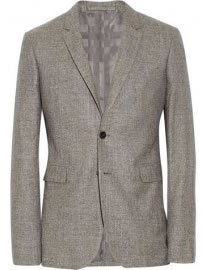 Burberry London Grey Slim-fit Silk Linen And Wool-blend Tweed Blazer