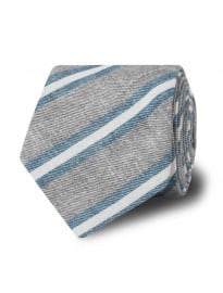 T.m.lewin Grey Green Club Stripe Tie