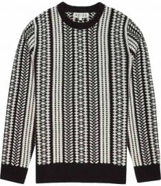 Reiss Roamer Monochrome Boiled Wool Jumper Black