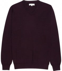 Reiss Astro Woolly Merino V-neck Sweater Aubergine