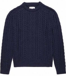 Reiss Chesterfield Heavyweight Cable Crew Knit Russian Blue