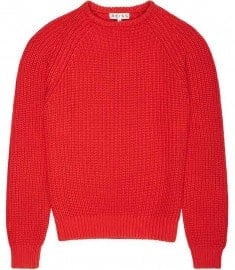 Reiss Cigar Raglan Sleeve Fisherman Knit Blood Orange