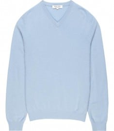 Reiss Harp Cashmere V-neck Jumper Duck Egg