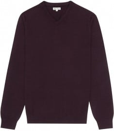 Reiss Alto V-neck Merino Wool Jumper Bordeaux