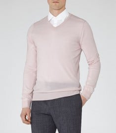Reiss Enigma Merino V-neck Jumper Soft Pink