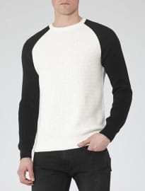 Reiss 1971 Carlisle Contrast Raglan Jumper Ecru