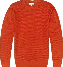 Reiss Wilde Woven Pattern Crew Neck Jumper Rust