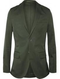 Officine Generale Green Slim-fit Cotton Suit Jacket