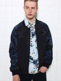 Lacoste Live Heavy Satin Blouson Jacket In Navy