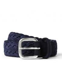 Andersons Navy 3.5cm Woven-suede Belt