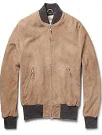 Club Monaco Golden Bear Suede Bomber Jacket