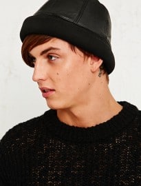 Vintage Renewal Leather Beanie Hat In Black