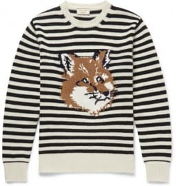 Maison Kitsune Fox-intarsia Striped Wool Sweater