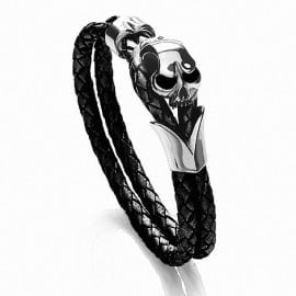 Gents Black Leather Skull Bracelet