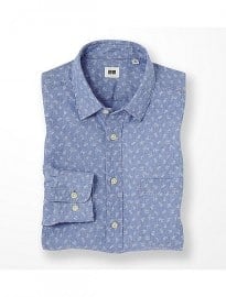Uniqlo Men Chambray Printed Long Sleeve Shirt A
