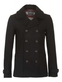 Topman Black Wool Borg Pea Coat