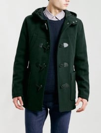 Topman Green Wool Blend Duffle Coat