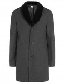 Topman Charcoal Wool Rich Overcoat With Detachable Faux Fur Collar