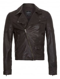 Topman Charcoal Leather Biker Jacket