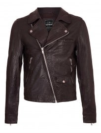 Topman Burgundy Leather Biker Jacket