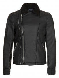 Topman Black Shearling Look Biker Jacket