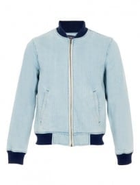 Topman Bleach Denim Ribbed Bomber Jacket