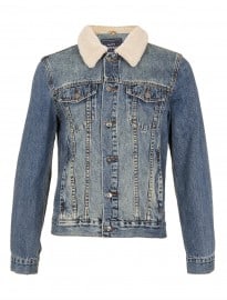 Topman Denim Jacket With Detachable Borg Collar