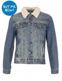 Topman Denim Jacket With Detachable Borg Collar