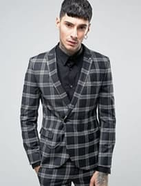 Noose & Monkey Super Skinny Db Black Suit In Check With Chain With Stretch