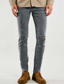 Topman Grey Double Knee Rips Stretch Skinny Jeans