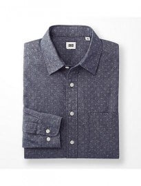 Uniqlo Men Chambray Printed Long Sleeve Shirt D