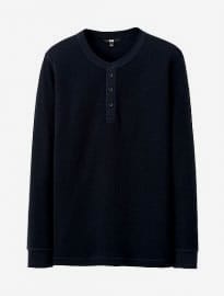 Uniqlo Men Waffle Henley Neck Long Sleeve T-shirt