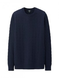 Uniqlo Men Wool Blend Cable Crew Neck Sweater
