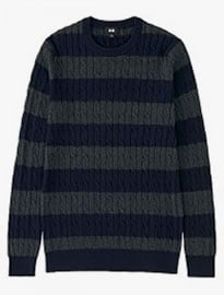 Uniqlo Men Cotton Cashmere Cable Crew Neck Striped Sweater
