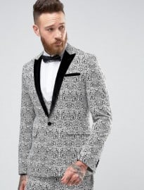 Asos Slim Suit In Black And White Baroque Jacquard