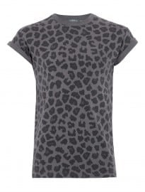 Topman Grey Denim Wash Leopard High Roll T-shirt