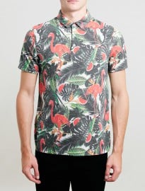 Topman Flamingo Print Polo Shirt