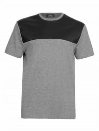Topman Grey Leather Look Neck T-shirt
