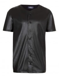 Topman Black Leather Look Baseball T-shirt