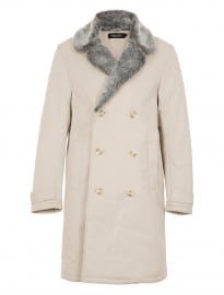Topman Off White Fur Collar Long Coat