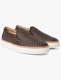 Ermenegildo Zegna Pelle Tessuta Leather Slip-on Sneakers