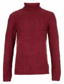 Topman Burgundy Textured Knit Roll Neck Jumper