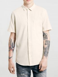 Topman Ecru Linen Short Sleeve Shirt