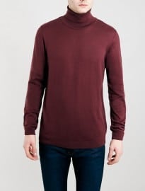 Topman Burgundy Cotton Roll Neck Jumper