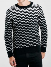 Topman Mono Zig Zag Crew Neck Jumper