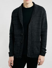 Topman Charcoal/black Textured Shawl Cardigan