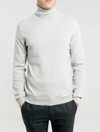 Topman Grey Merino Blend Roll Neck Jumper