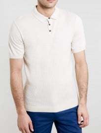 Topman Cream Cable Short Sleeve Knitted Polo Shirt